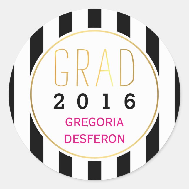 Sticker Rond Bandes blanches noires grad 2016 graduation modern (Devant)