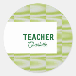 Sticker Rond Bandes blanches vert citron professeur nom c
