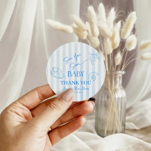 Sticker Rond Bandes Bleues Côtières Garçon À Bientôt Baby Showe