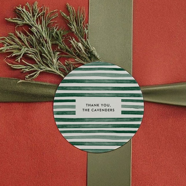 Sticker Rond Bandes d'aquarelle verte (Green Watercolor Stripes Classic Round Sticker)