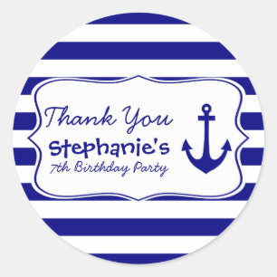 Sticker Rond Bandes de la Marine et Ancre nautique fête d'anniv
