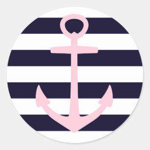 Sticker Rond Bandes et ancre rose