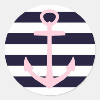 Sticker Rond Bandes et ancre rose