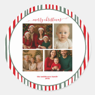 Sticker Rond Bandes quatre famille Photo joyeux Noël
