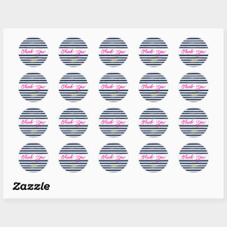 Sticker Rond Bandes roses de la marine Merci