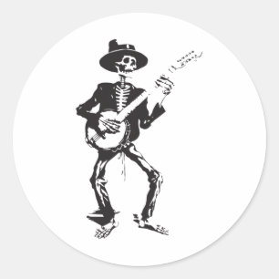 Sticker Rond Banjo Dancing Skeleton Bluegr Music Festival