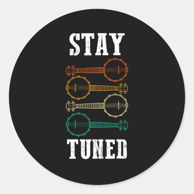 Sticker Rond Banjo Player Bluegrass Folk Music Restez branché (Devant)