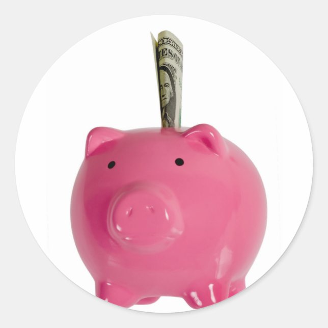 Sticker Rond Banque Piggy avec de l'argent (Devant)
