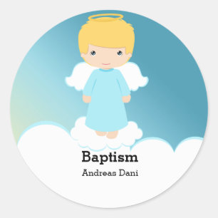 Sticker Rond Baptême Angel Boy
