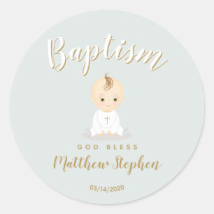 Sticker Rond Baptême Baby Boy