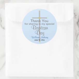 Sticker Rond Baptême bleu clair Merci