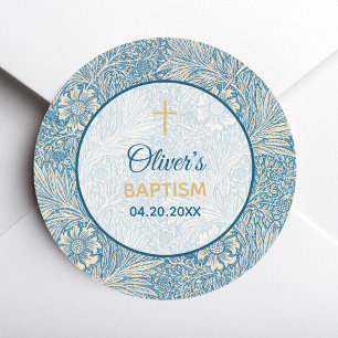 Sticker Rond Baptême Bleu Floral Marigold William Morris