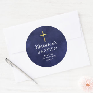 Sticker Rond Baptême Boy Royal Blue Merci