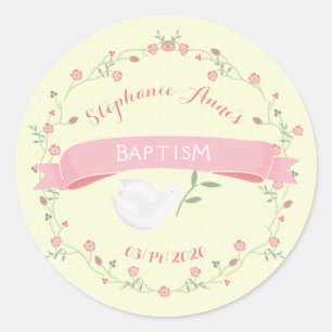 Sticker Rond Baptême couronne rose florale