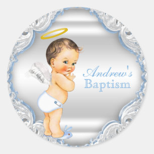 Sticker Rond Baptême d'ange garçon Confirmation