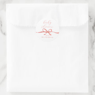 Sticker Rond Baptême de Bébé Fille Ruban Rose Calligraphie Élég