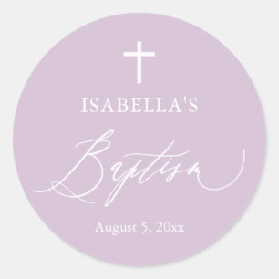 Sticker rond Baptême de Croix Blanche Violet