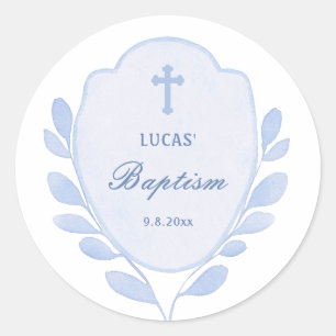 Sticker Rond Baptême de la crête de feuillage bleu