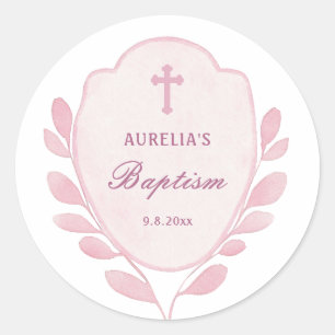 Sticker Rond Baptême de la crête de feuillage rose