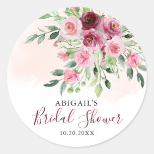 Sticker Rond Baptême de Mariage Floral Bourgogne
