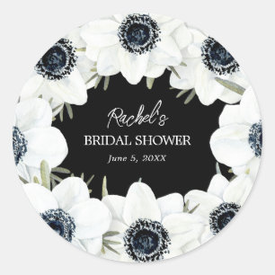 Sticker Rond Baptême de mariage floral noir et blanc