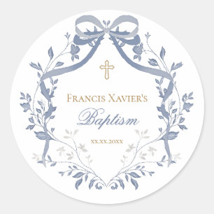 Sticker Rond Baptême élégant arc bleu