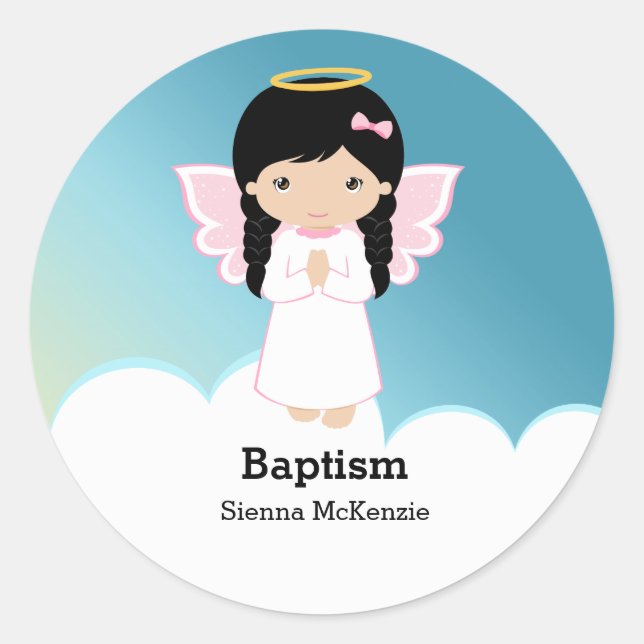 Sticker Rond Baptême fille ange (Devant)
