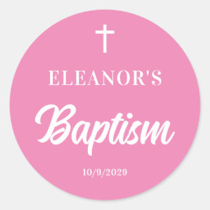 Sticker Rond Baptême Fille Rose 