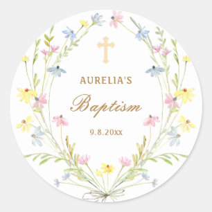 Sticker Rond Baptême Fleur sauvage Pastel