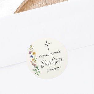 Sticker Rond Baptême Fleur sauvage rustique