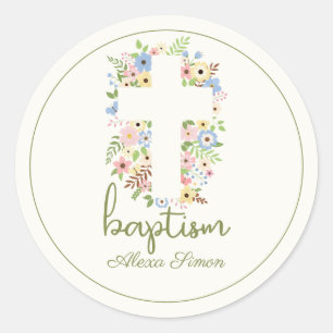 Sticker Rond Baptême Floral - Pastel Doux