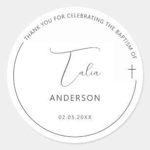 Sticker Rond Baptême minimaliste Croix simple