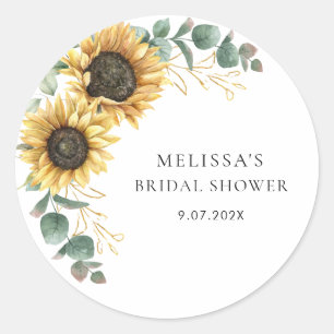 Sticker Rond Baptême Moderne Fleurs de Tournesol Eucalyptus