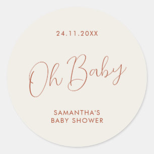 Sticker Rond Baptême Oh Bébé écriture minimaliste ivoire