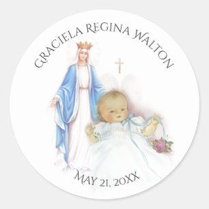 Sticker Rond Baptême Petite fille Fleurs roses Mary