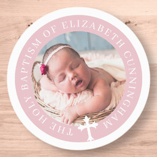 Sticker Rond Baptême   Photo personnalisée et croix