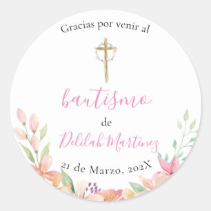 Sticker Rond Baptême rose