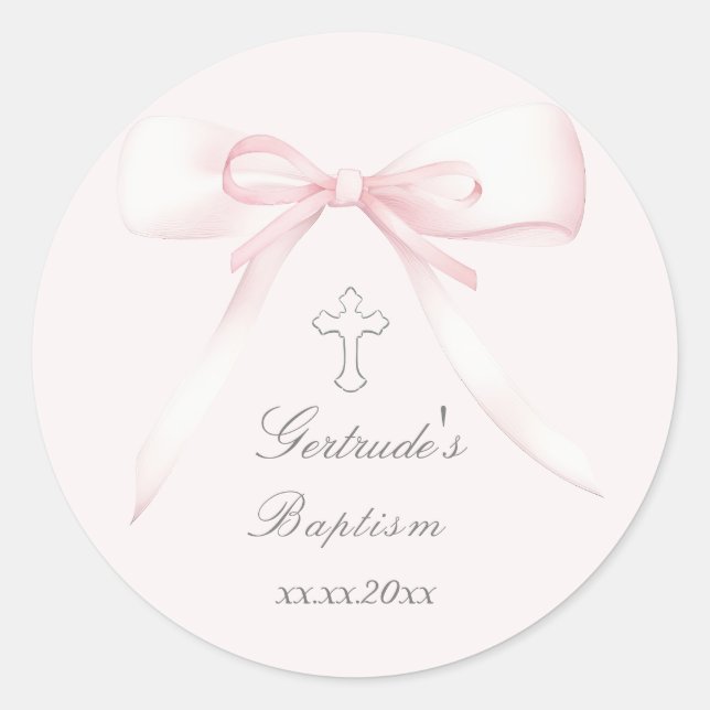 Sticker Rond Baptême rose (Devant)