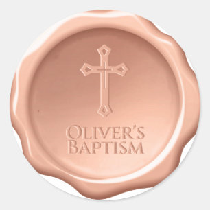 Sticker Rond Baptême Sceau de cire Brown croix bossée