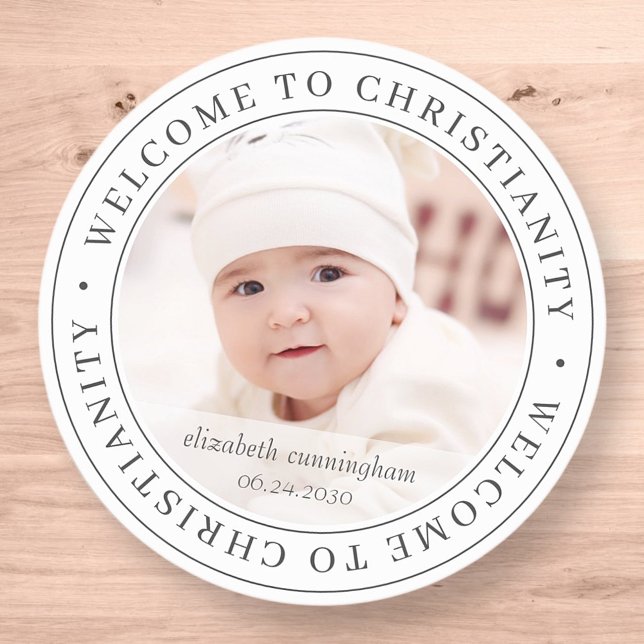 Sticker Rond Baptême Simple Bienvenue au christianisme Photo (Créateur téléchargé)
