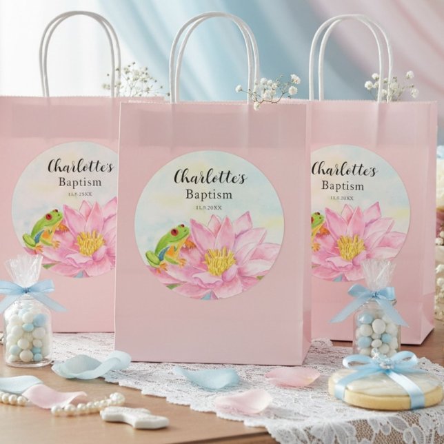 Sticker Rond Baptism Pink Waterlily & Tree Frog (Créateur téléchargé)