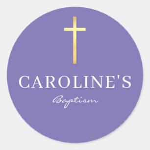 Sticker Rond BAPTISM SEAL or fin moderne croix violet
