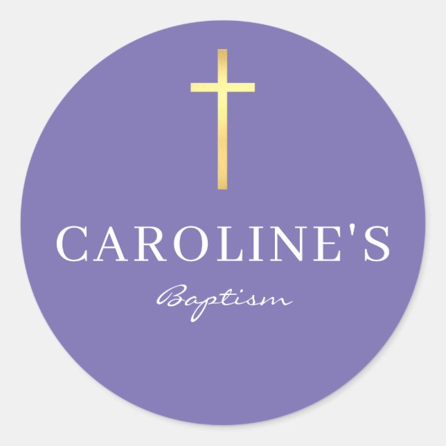 Sticker Rond BAPTISM SEAL or fin moderne croix violet (Devant)