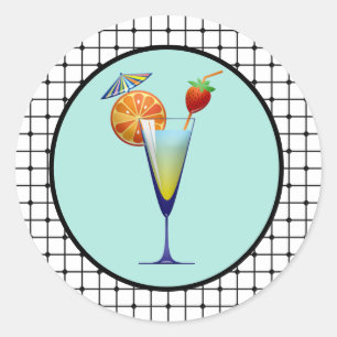 Sticker Rond Bar à cocktails turquoise avec motif quadrillé