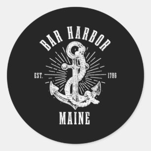 Sticker Rond Bar Harbour Est 1796 Maine Ancre Nautique