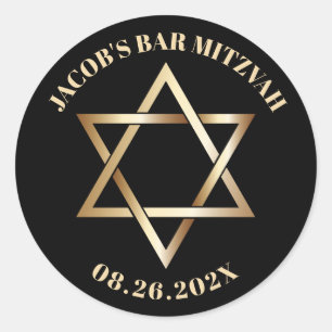 Sticker Rond BAR juif MITZVAH Gold Star de David Black