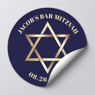 Sticker Rond BAR juif MITZVAH Star de David Navy & Gold