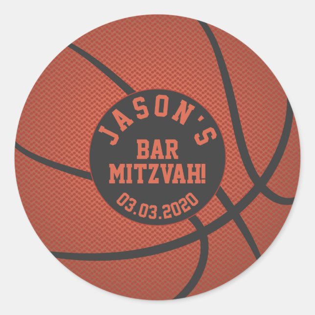 Sticker Rond Bar Mitzvah Basket-ball Noir Orange (Devant)