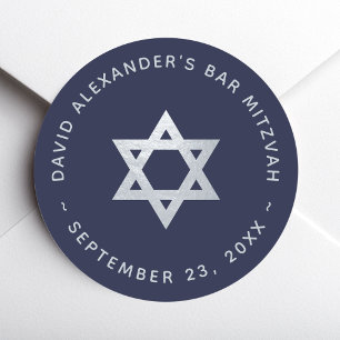 Sticker Rond Bar Mitzvah Bleu Marine - Étoile de David Fausse A