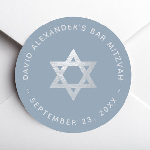 Sticker Rond Bar Mitzvah Bleu Poussiéreux - Étoile de David en
